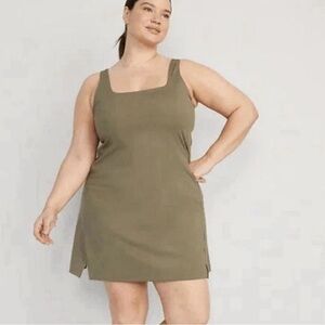 NWT Old Navy Power Soft Built-in Bra Olive Green Active Sleeveless Dress Sz XL